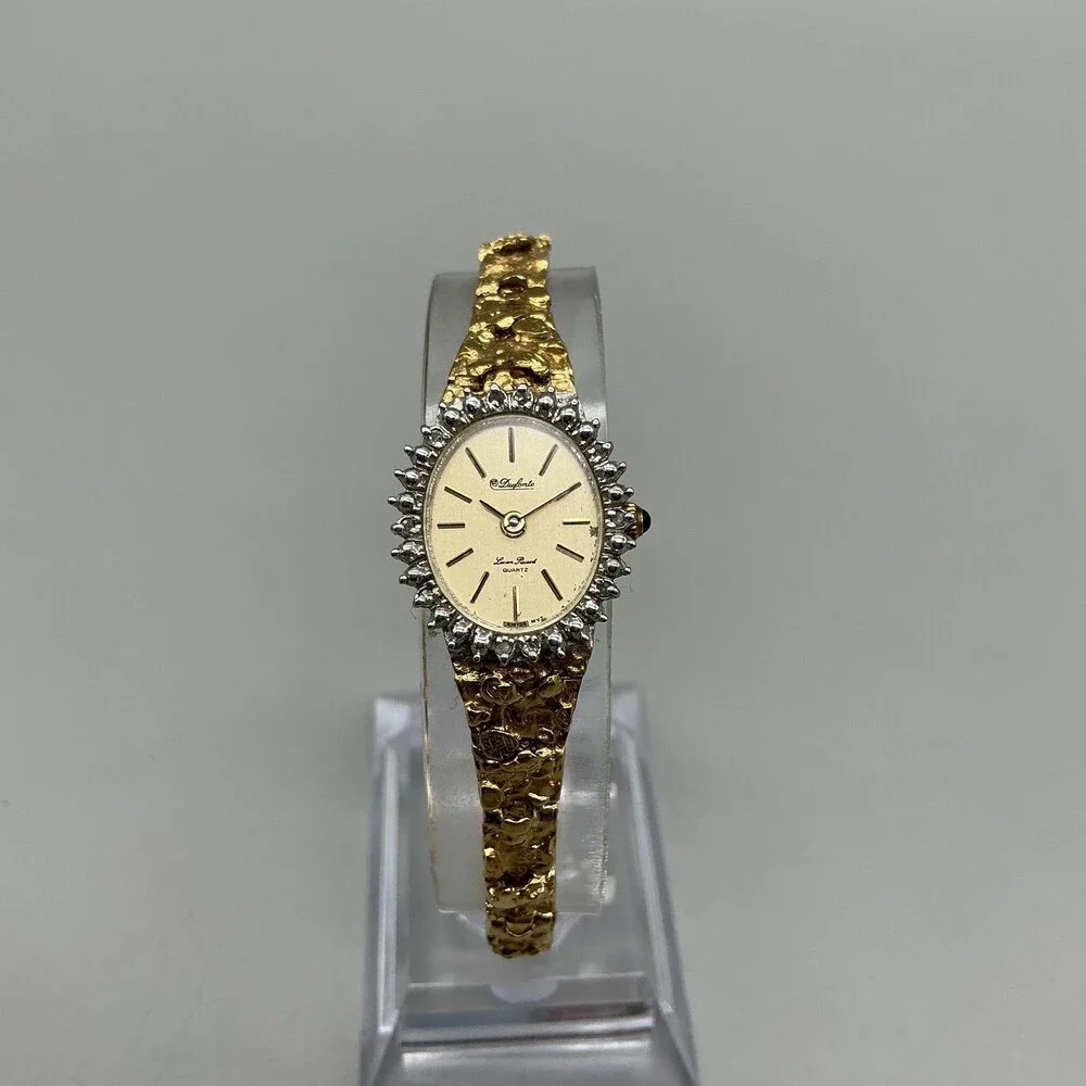 Dufonte Lucien Piccard Diamond Womens Watch 18mm Nugget Band New Battery 6.75